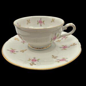 Vtg Winterling Bavaria Germany Floral Saucer & Teacup Set Pink Roses Gold Trim